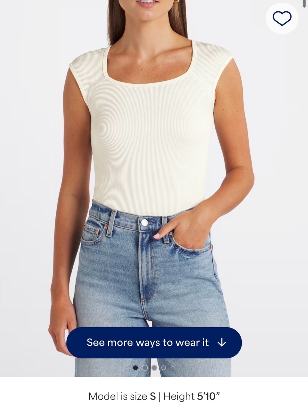 nine britton Ribbed Square-Neck Bodysuit — Cream